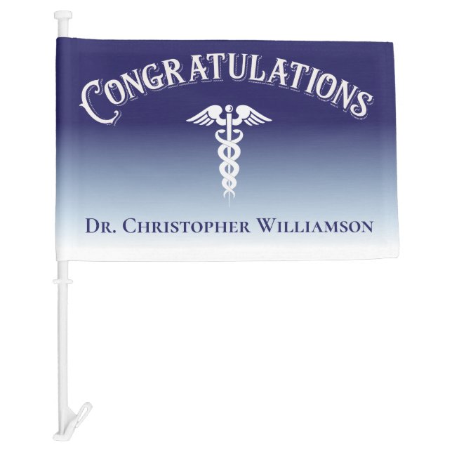 Congratulations Blue Medical Doctor Graduate Banne Car Flag (Front)