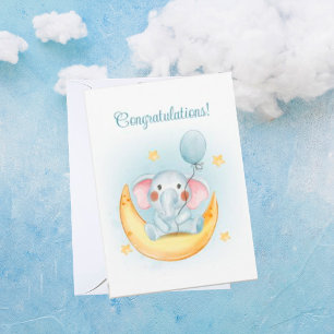 Congratulations Blue Watercolor Baby Card