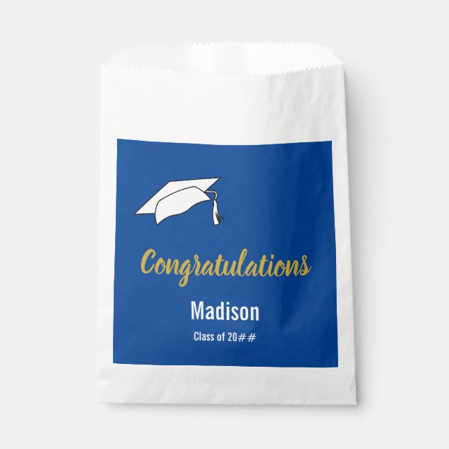 Congratulations Blue White & Gold Graduation Favor Bag (Front)