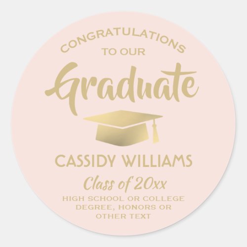 Congratulations Blush Pink and Gold Graduation Classic Round Sticker
