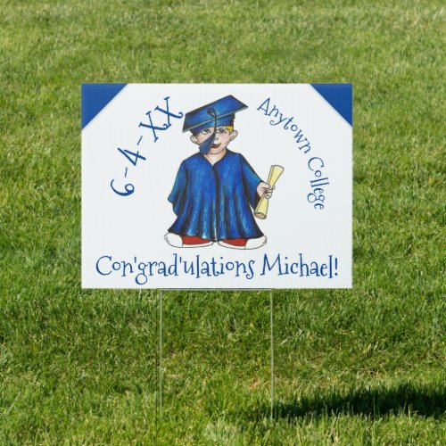 Congratulations Boy Graduate Graduation Cap Gown Sign