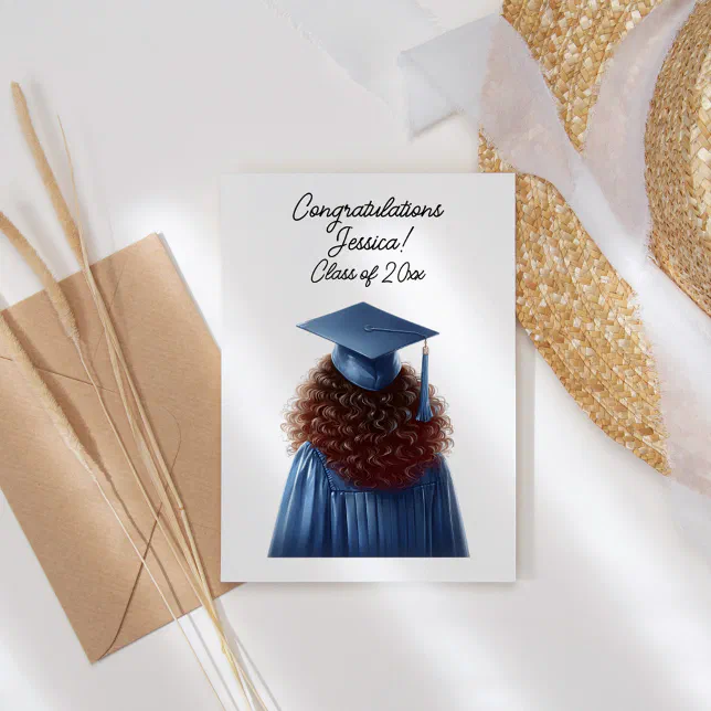 Congratulations Brunette Female Graduate in Blue Thank You Card | Zazzle