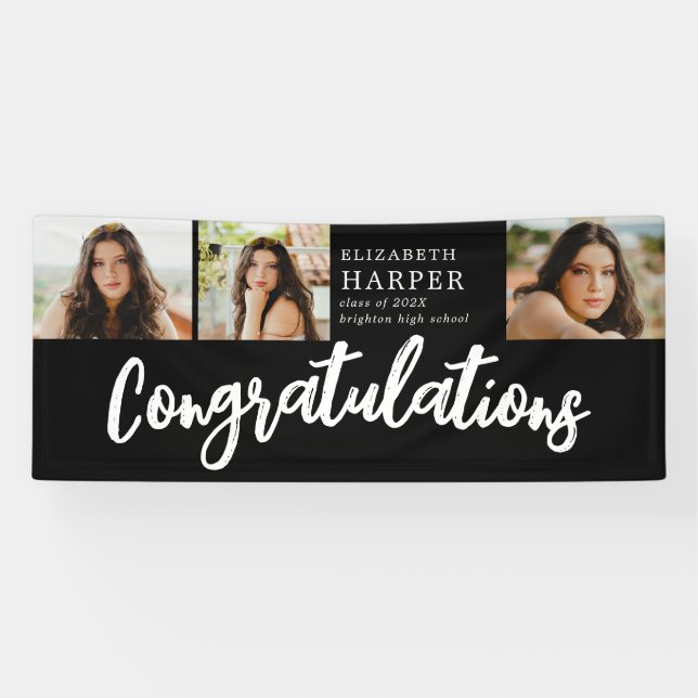 Congratulations Brush Script  3 Photo Graduation  Banner (Horizontal)