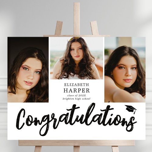 Congratulations Brush Script 3 Photo Graduation Foam Board