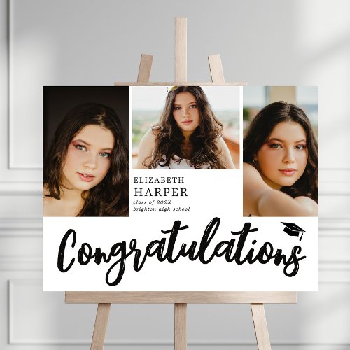 Congratulations Brush Script 3 Photo Graduation Foam Board