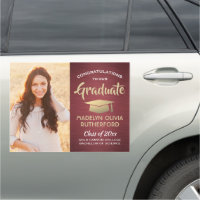 Congratulations Burgundy Gold Red Photo Graduation Car Magnet