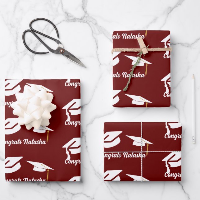 Congratulations Burgundy graduation celebration  Wrapping Paper Sheets (Front)