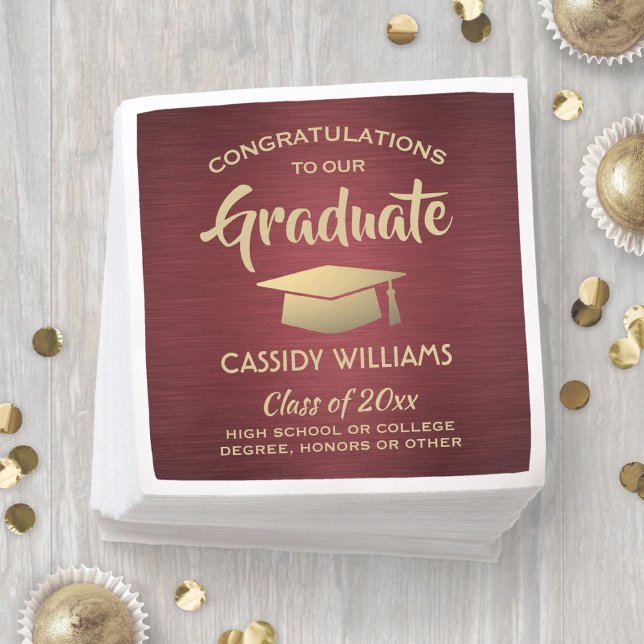 Congratulations Burgundy Red Gold Graduation Party Napkins (Creator Uploaded)