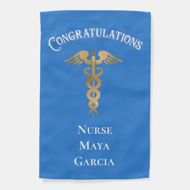 Congratulations Caduceus Gold Nurse Graduate Garden Flag (Front)