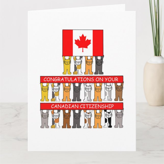 Congratulations Canadian Citizenship Cats and Flag Card (Front)