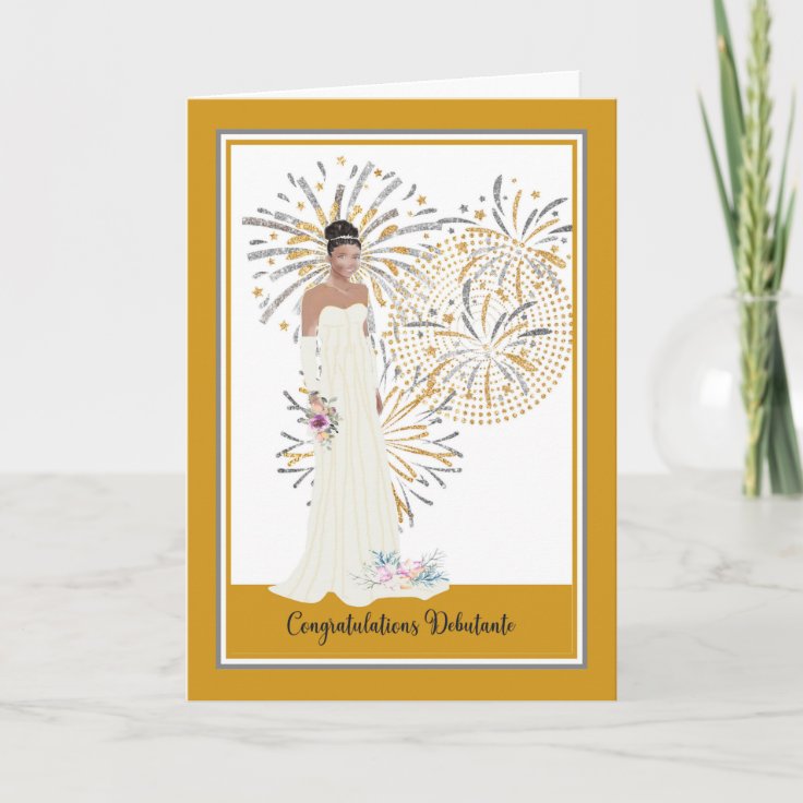 Congratulations Card Black Debutante w/Fireworks Zazzle