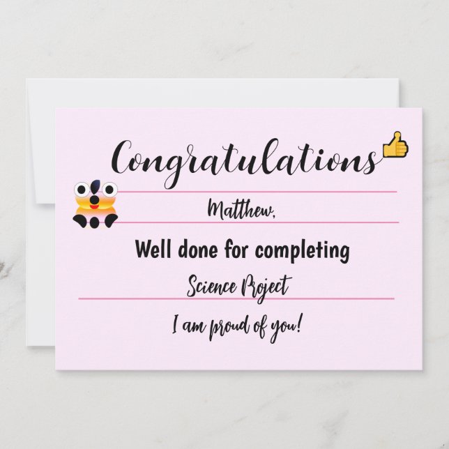 Congratulations Card with Cute Face- Pink (Front)