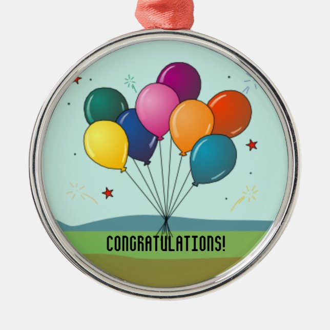 Congratulations! Celebration Balloons,  Metal Ornament (Front)