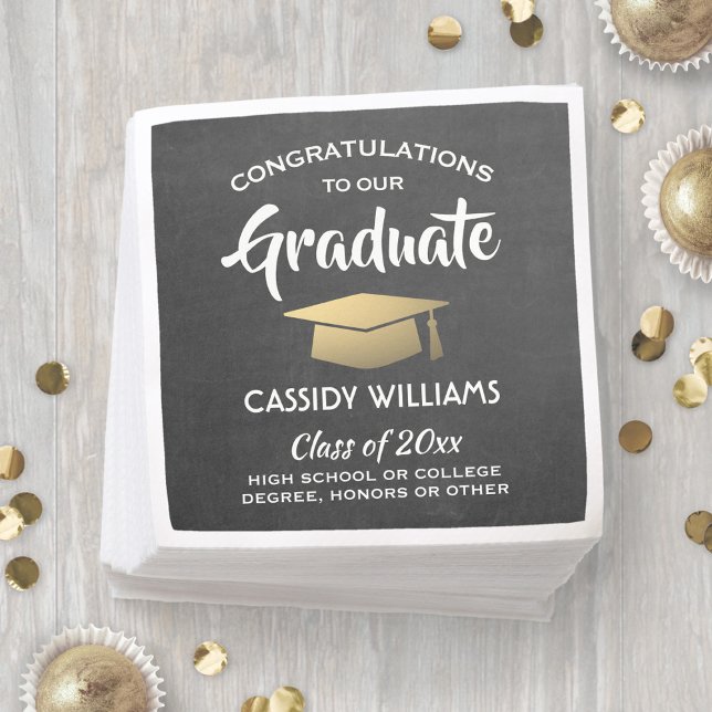 Congratulations Chalkboard Black & Gold Graduation Napkins (Creator Uploaded)