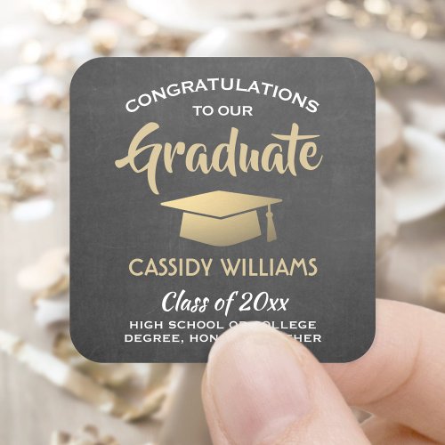 Congratulations Chalkboard Black  Gold Graduation Square Sticker
