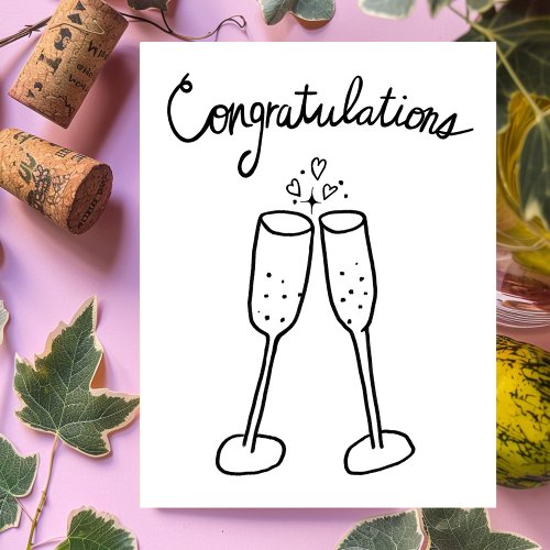 Congratulations Champagne Cheers Sketch Doodle  Postcard