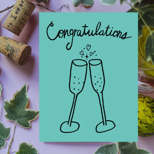 Congratulations Champagne Cheers Sketch Doodle Postcard