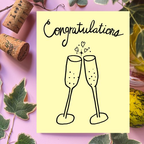 Congratulations Champagne Cheers Sketch Doodle  Postcard
