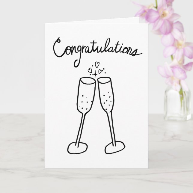 Congratulations Champagne Engagement Sketch Doodle Card (Orchid)