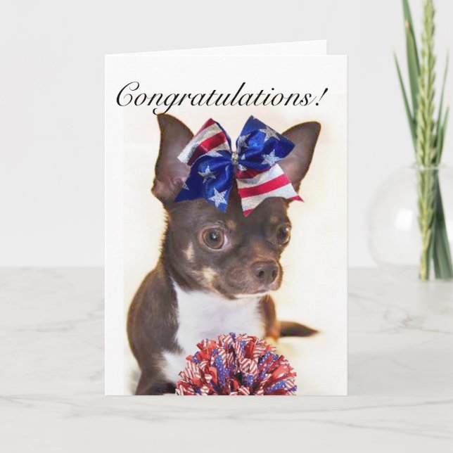 Congratulations Cheerleader chihuahua dog card (Front)