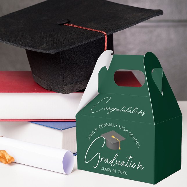 Congratulations Chic Dark Green Graduation Party Favor Boxes (Creator Uploaded)