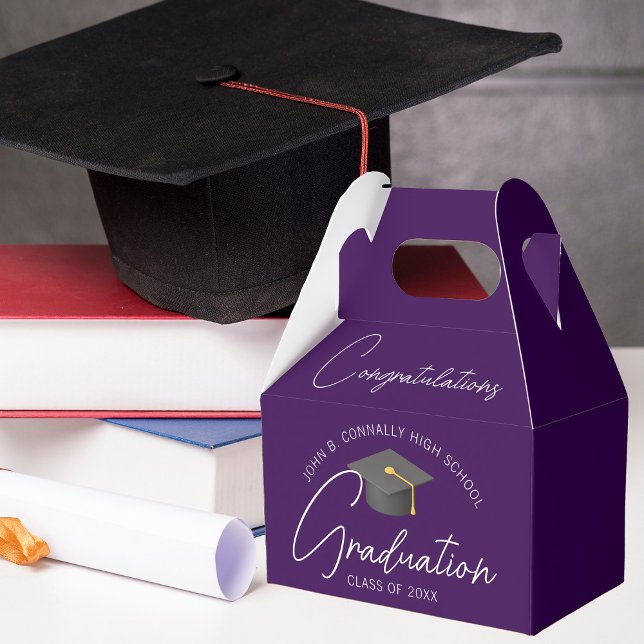 Congratulations Chic Dark Purple Graduation Party Favor Boxes (Creator Uploaded)