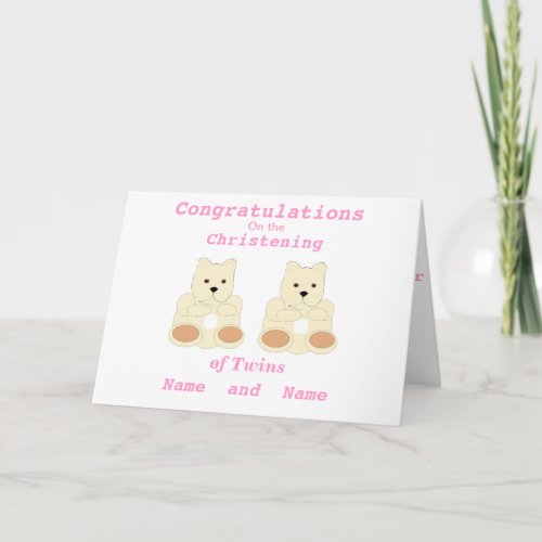 Congratulations Christening Twins add names front Card