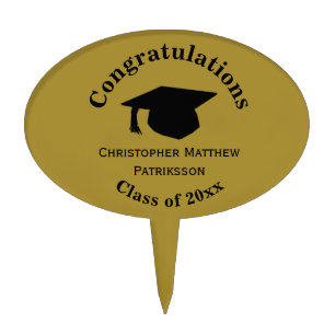 Congratulations, Class 20xx Graduation, Matte Gold Cake Topper