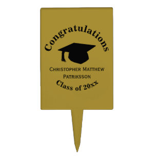 Congratulations, Class 20xx Graduation, Matte Gold Cake Topper