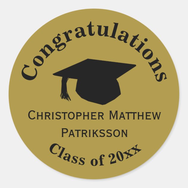 Congratulations, Class 20xx Graduation, Matte Gold Classic Round Sticker