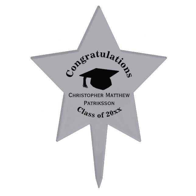 Congratulations, Class 20xx Graduation, Silver Cake Topper (Front)