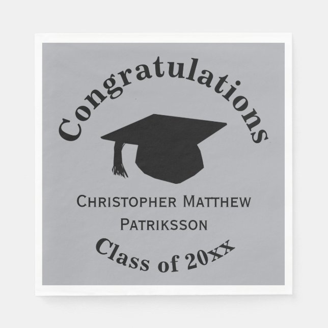 Congratulations, Class 20xx Graduation, Silver Napkins (Front)