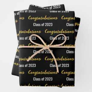 Congratulations Class of 2023 Black White and Gold Wrapping Paper Sheets