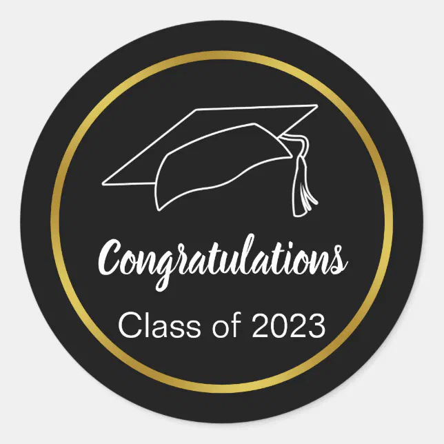 Congratulations Class of 2023 Black White Gold Classic Round Sticker ...