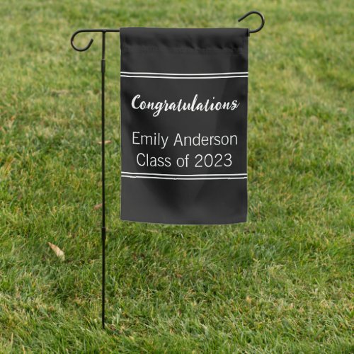Congratulations Class of 2023 Black White Name Garden Flag