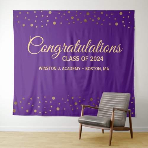 Congratulations Class of 2024 Purple Gold Grad Tapestry