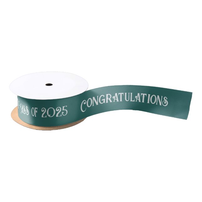 Congratulations Class of 2025 Blue-Green Grad Name Satin Ribbon (Spool)