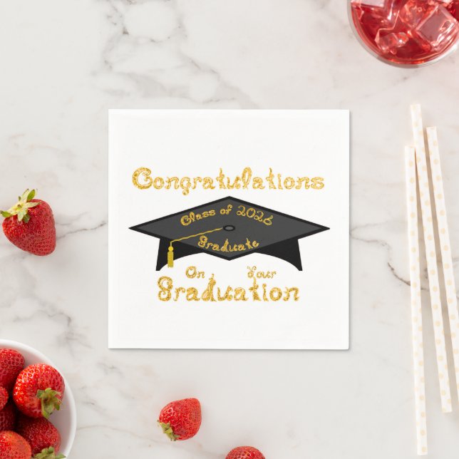 Congratulations Class of 2026 Graduate Black Cap Napkins (Insitu)