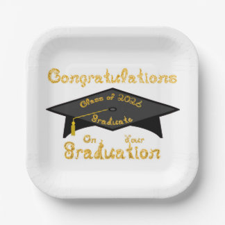 Congratulations Class of 2026 Graduate Black Cap Paper Plates