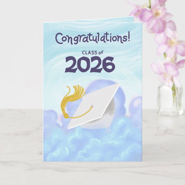 Congratulations Class of 2026 White Graduation Cap Card (Orchid)