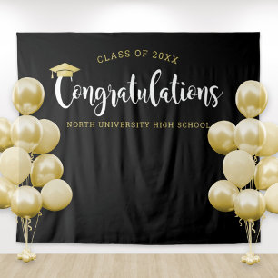 Congratulations Class of Gold Black Backdrop
