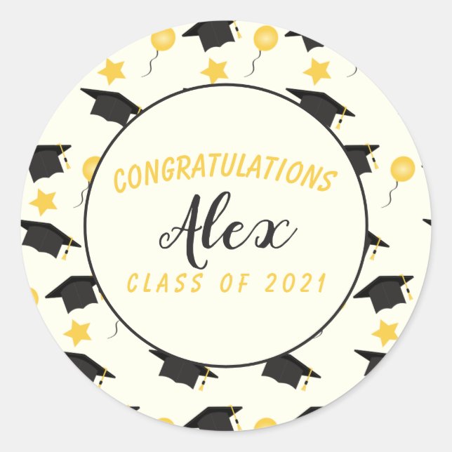 Congratulations Class Of Graduate Customize Name   Classic Round Sticker (Front)