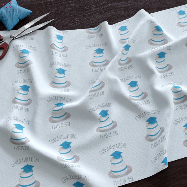 Congratulations Class of Graduation Blue Fabric (Fun graduation cake pattern fabric with space for your text)