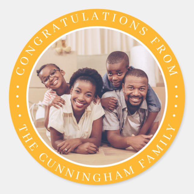 Congratulations Classic Simple Family Photo Classic Round Sticker (Front)