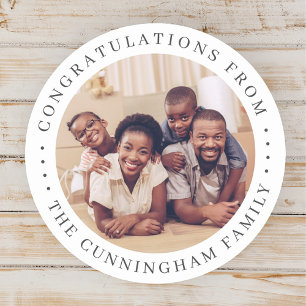 Congratulations Classic Simple Family Photo Round Sticker