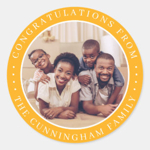 Congratulations Classic Simple Family Photo Round Sticker