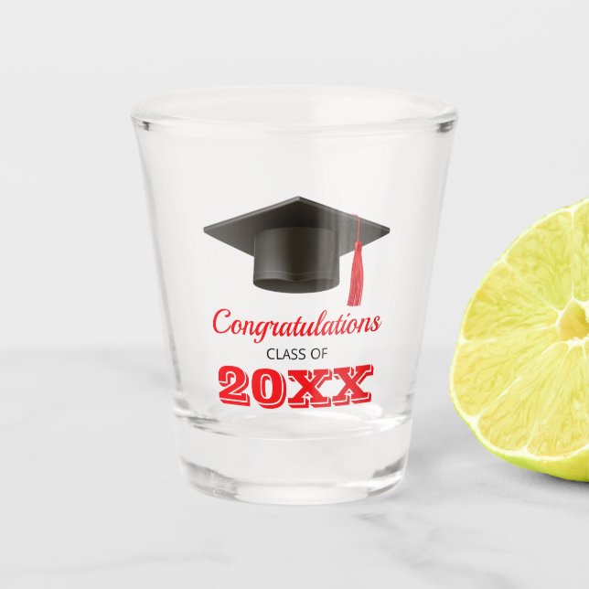 Congratulations College Graduation Party Favor Red Shot Glass (Front)