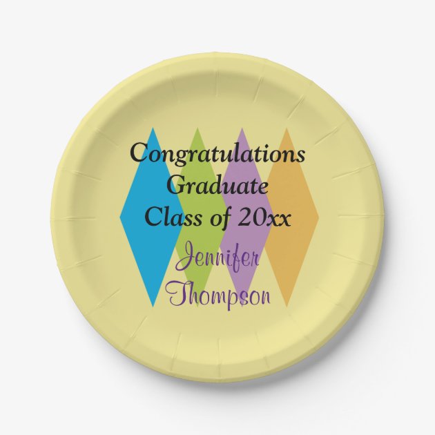 Congratulations Colorful Modern Style Graduation Paper Plate