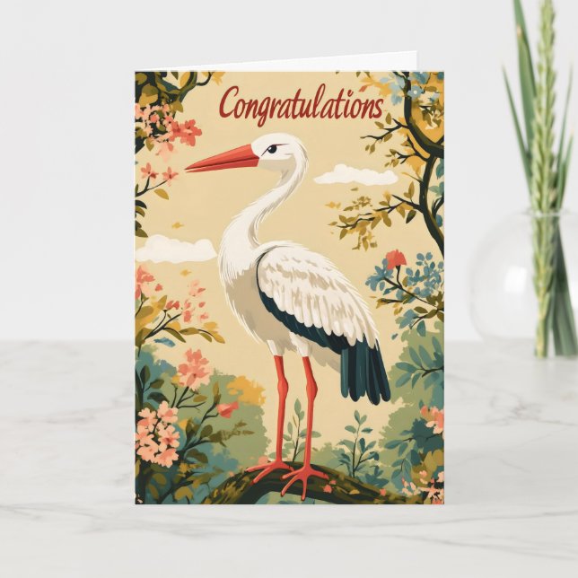 Congratulations Colorful Stork Holiday Card (Front)