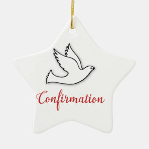Congratulations Confirmation Dove with Gold, Red Ceramic Ornament